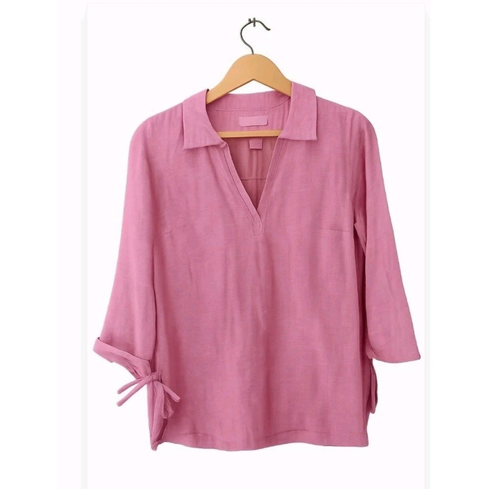 Isaac Mizrahi 100% Linen Popover Blouse